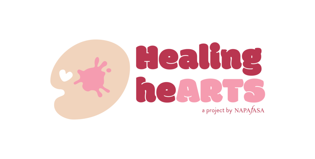 A palette with paint splatter is on the right of "Healing HeARTS," the name of the project.