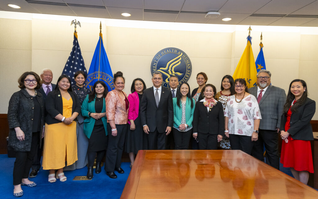 U.S. Department of Health and Human Services (HHS) Secretary Xavier Becerra, joined by Krystal Ka‘ai, Executive Director, White House Initiative on Asian Americans, Native Hawaiians, and Pacific Islanders, hosts a roundtable with national AA and NHPI leaders representing health advocacy and civil rights organizations Monday, May 6, 2024, in the Secretary’s large conference room at the Hubert H. Humphrey Building in Washington, D.C. (Official HHS Photo by Amy Rossetti)